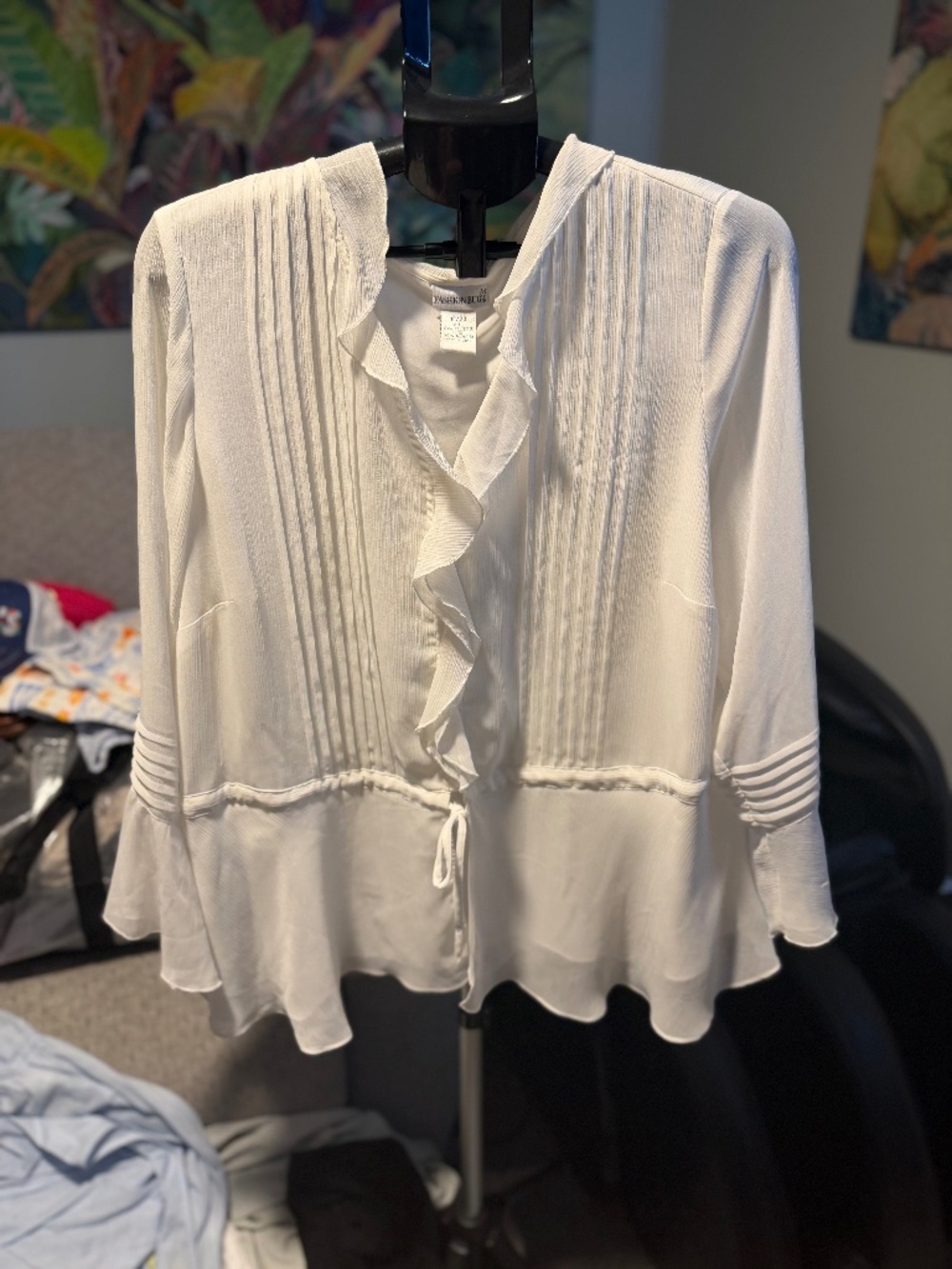 boho ruffle white sheer top long sleeve adjustable fashion bug 18/20 plus
